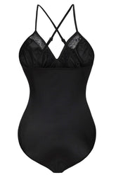 Kaamastra Gold Lace Detail Black Satin Teddy